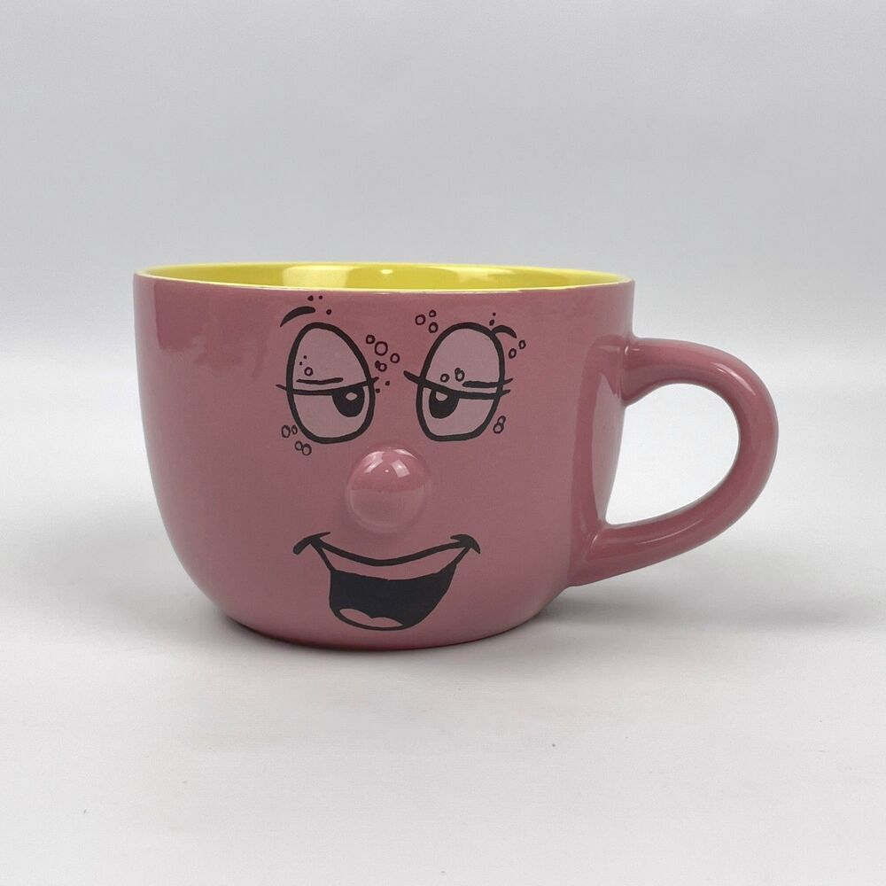 VTG Anthropomorphic Funny Face Ceramic 3D Nose Pink Yellow Wide Coffee Mug Cup
